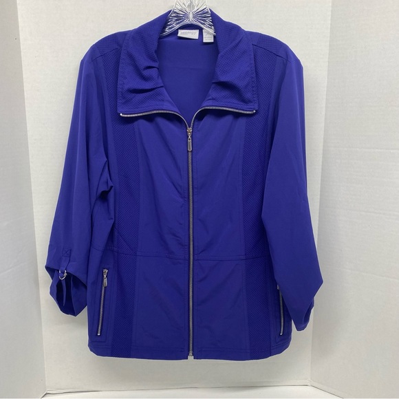 Chicos Jackets & Blazers - Chicos Zenergy Neema Solid Dobby Jacket Zip Front Pleated Flare Collar Size 2-M